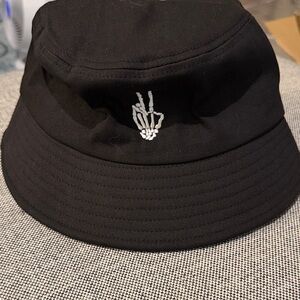 Black Bucket Hat with Peace Sign Embroidery